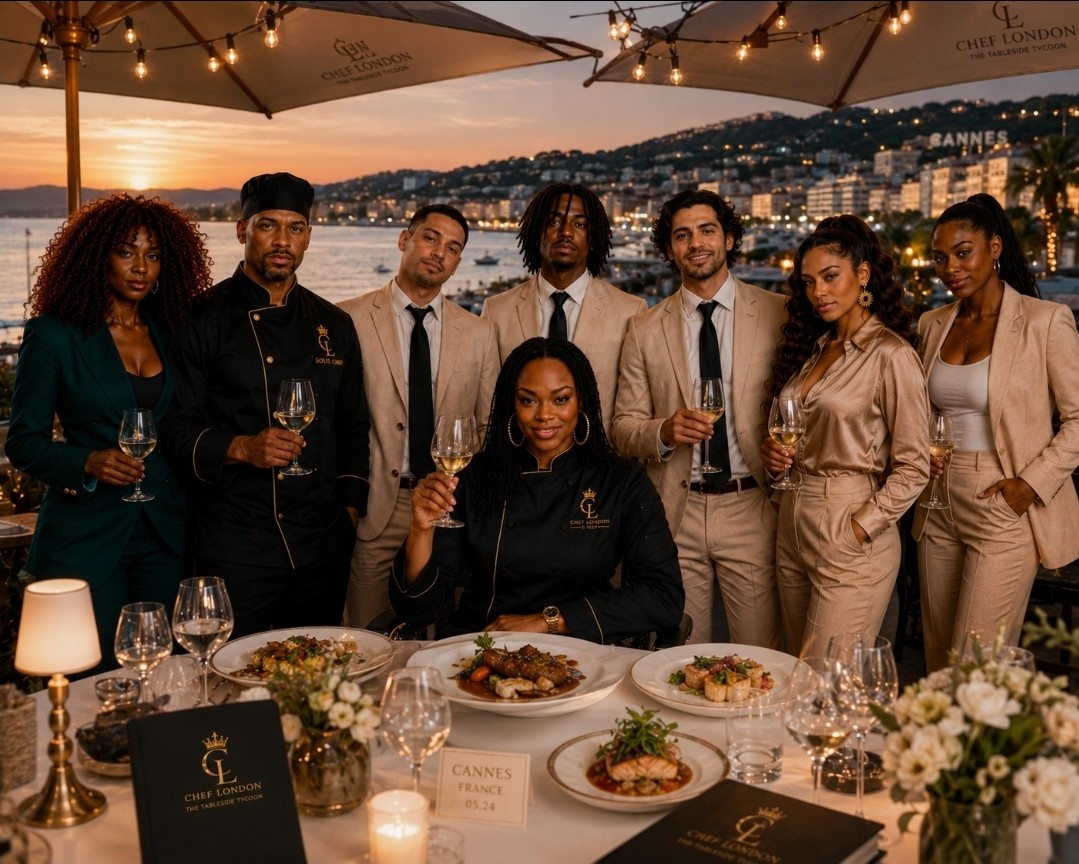 Chef London and team at sunset overlooking Cannes, France